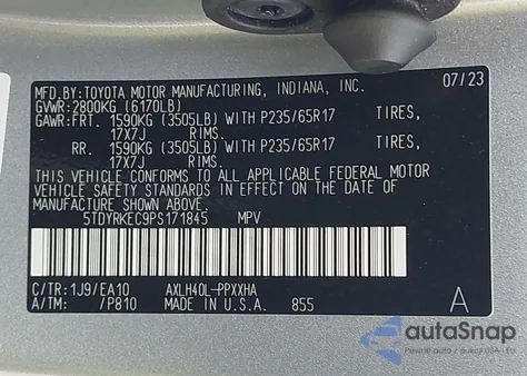 2023 Toyota Sienna Xle z USA, uszkodzony, nr VIN 5TDYRKEC9PS171845